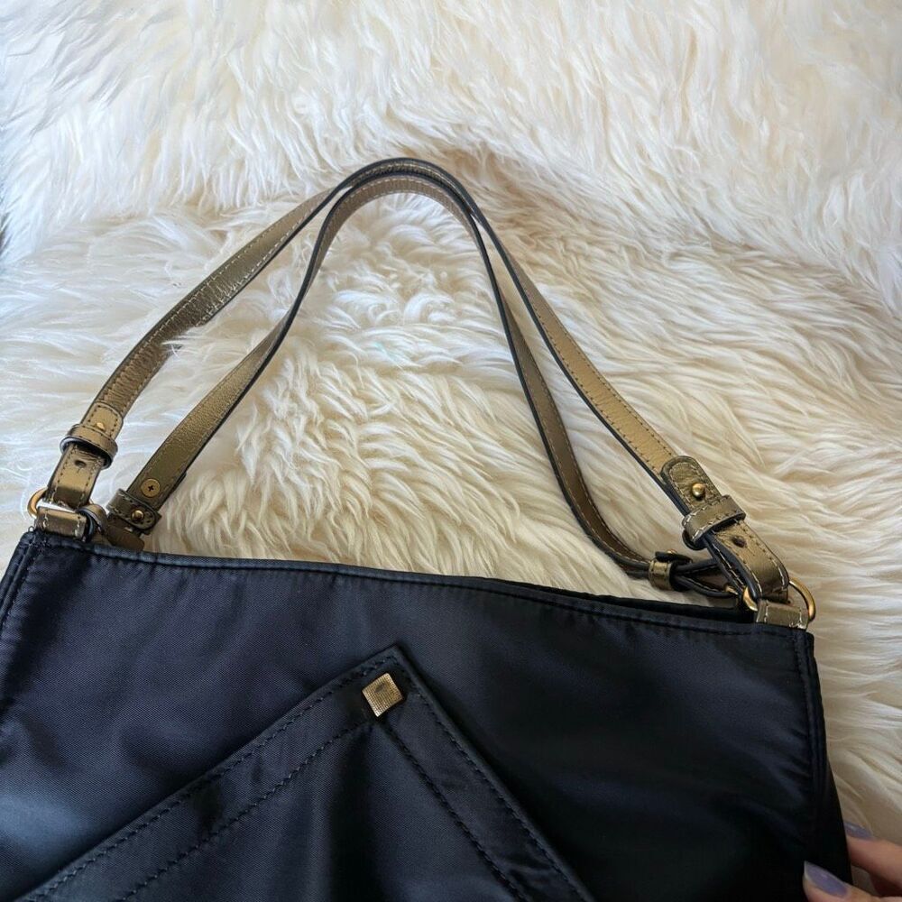 Eric Javits Black Nylon Shoulder Bag Gold Trim Hardware Designer Purse Classic - Picture 5 of 15